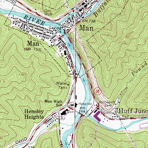 Topographic Map of Buffalo Creek Memorial Public Library, WV