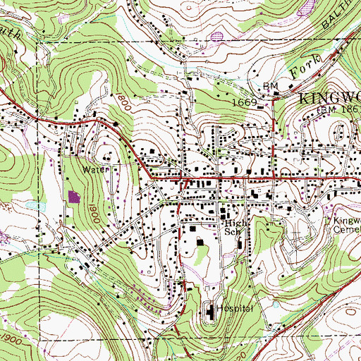 Topographic Map of Kingwood Public Library, WV