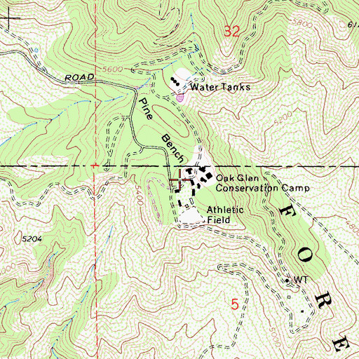 Topographic Map of Oak Glen Conservation Camp, CA