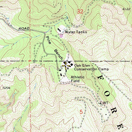 Topographic Map of Oak Glen Conservation Camp, CA