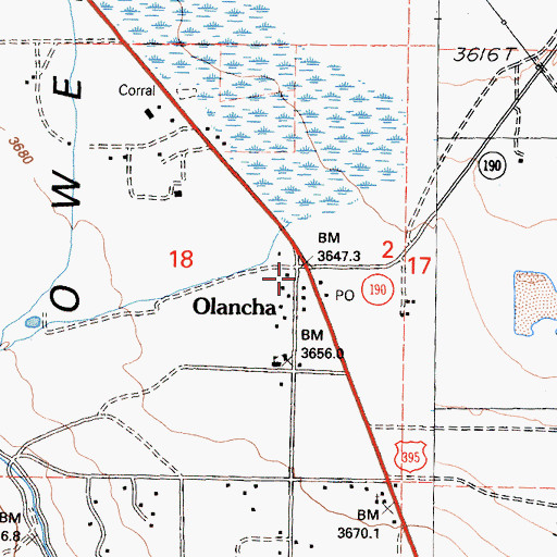 Topographic Map of Olancha, CA