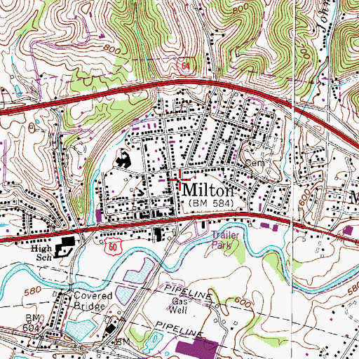 Topographic Map of Milton Police Department, WV