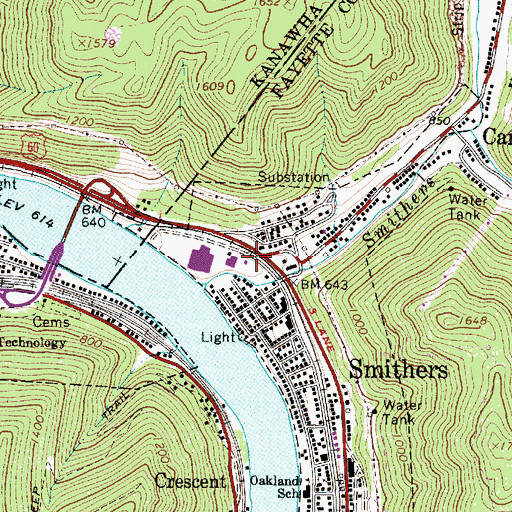Topographic Map of Fayette County Sheriff's Office - Smithers Detachment, WV