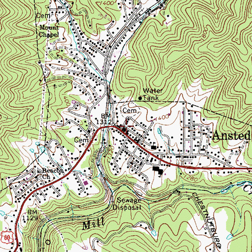 Topographic Map of Ansted Police Department, WV