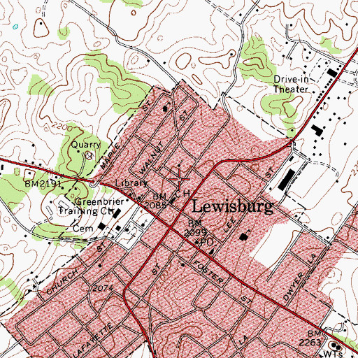Topographic Map of Lewisburg Police Department, WV