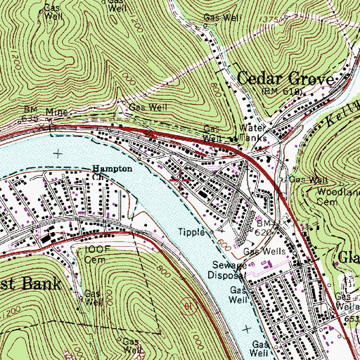 Topographic Map of Cedar Grove Police Department, WV