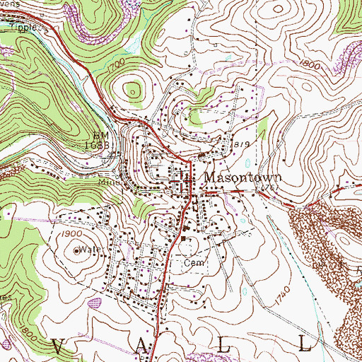 Topographic Map of Masontown Police Department, WV