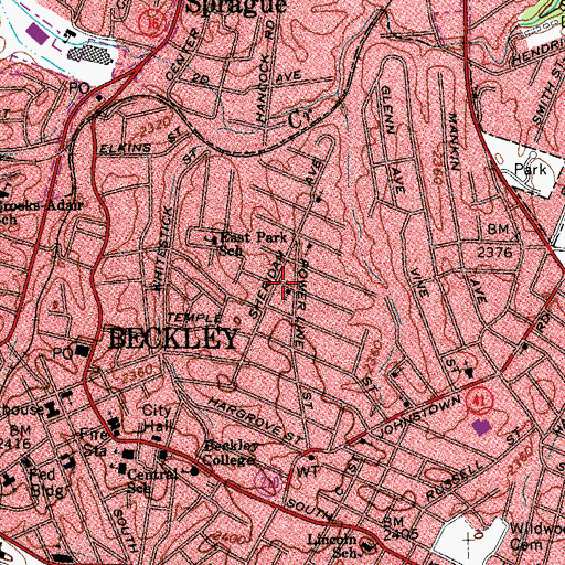 Topographic Map of Beckley Police Department - East Park Precinct, WV