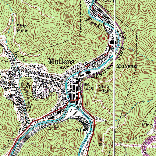 Topographic Map of Mullens Police Department, WV