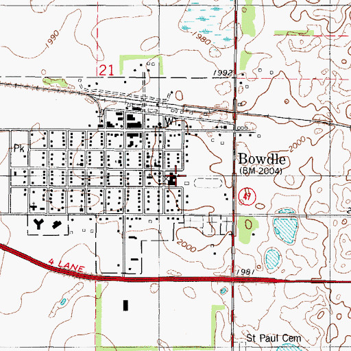 Topographic Map of Bowdle Junior High School, SD