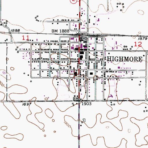 Topographic Map of Highmore High School, SD
