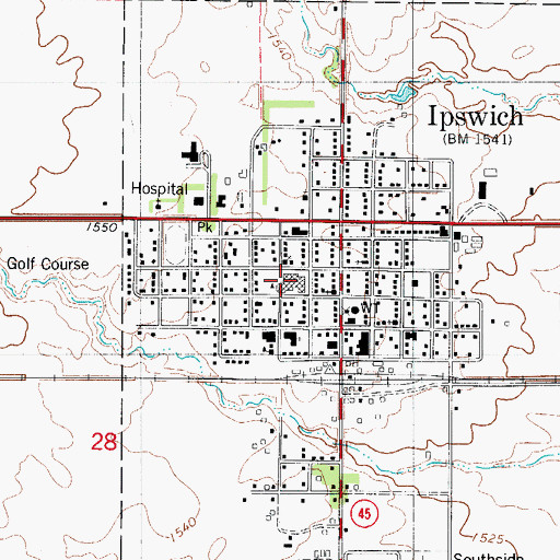 Topographic Map of Ipswich Middle School, SD