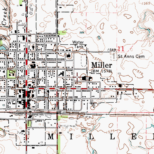 Topographic Map of Miller High School, SD