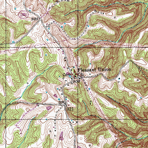 Topographic Map of Pleasant Union Methodist Church Cemetery, KY
