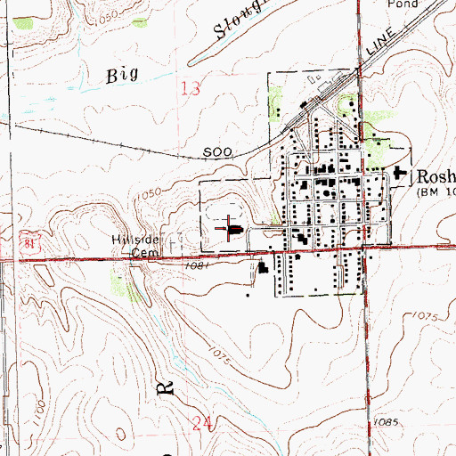 Topographic Map of Rosholt High School, SD