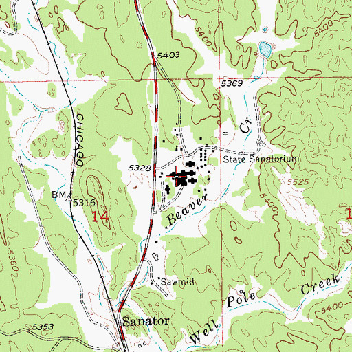Topographic Map of STAR Evergreen High School, SD