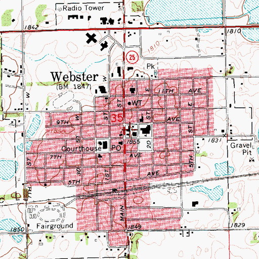 Topographic Map of Webster Area Elementary School, SD