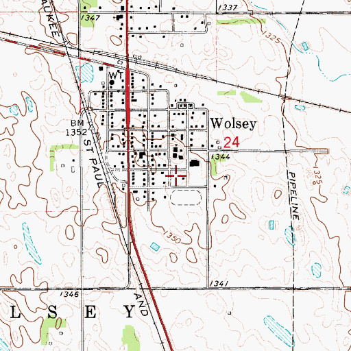 Topographic Map of Wolsey-Wessington Middle School, SD