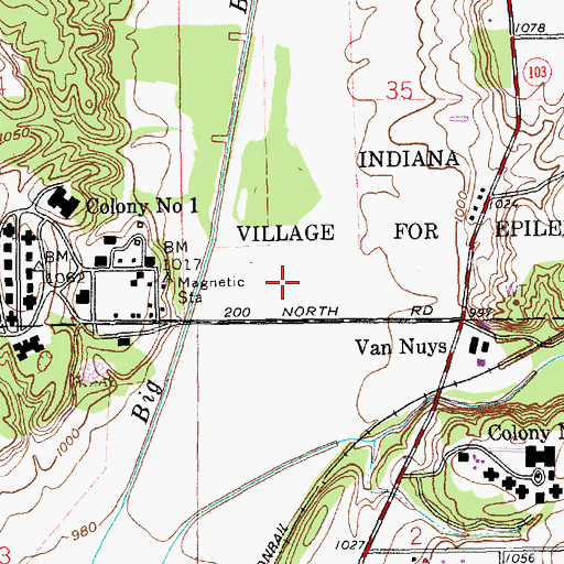 Topographic Map of New Castle State Developmental Center, IN