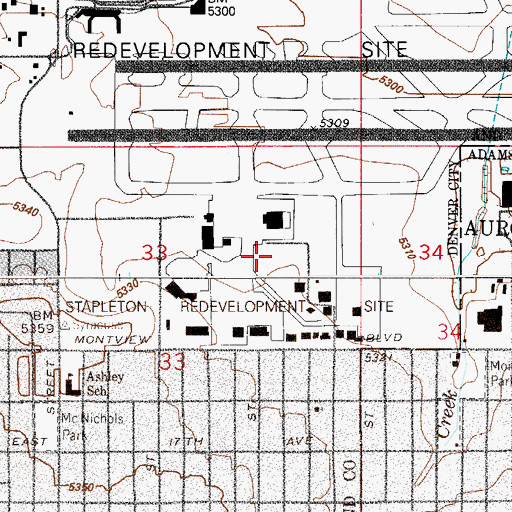 Topographic Map of The Montessori Children's House of Denver Stapleton, CO