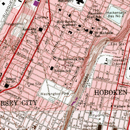 Topographic Map of Union City Police Department, NJ
