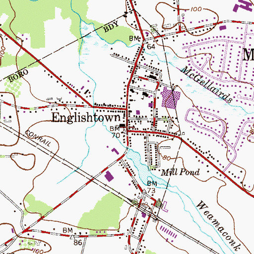 Topographic Map of Englishtown Borough Police Department, NJ