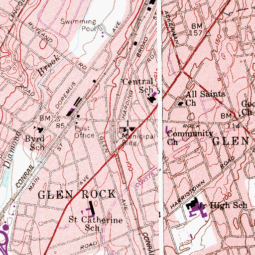 Topographic Map of Glen Rock Police Department, NJ