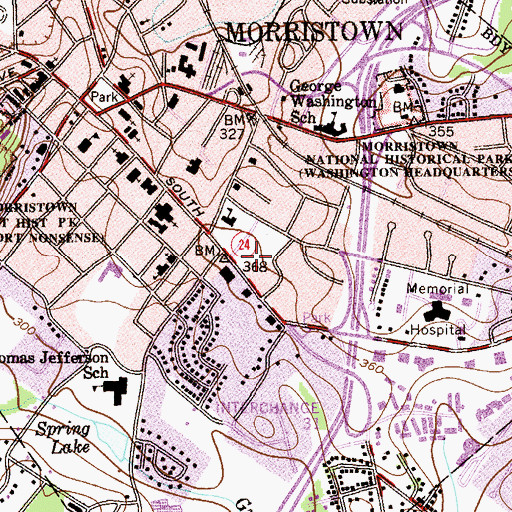 Topographic Map of Morristown Police Department, NJ