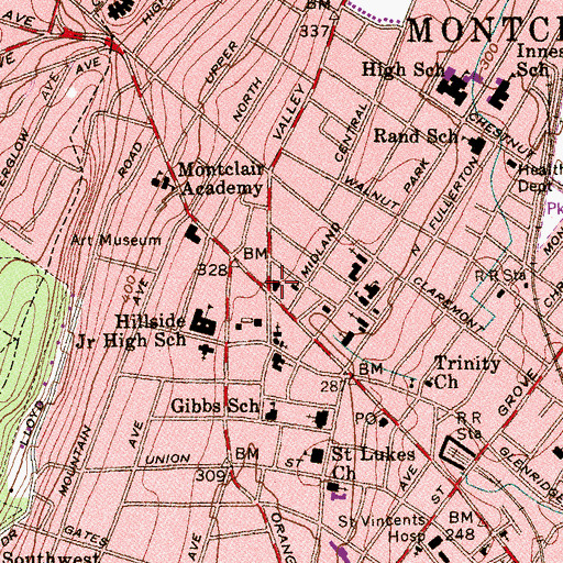 Topographic Map of Montclair Police Department, NJ
