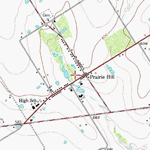 Topographic Map of Prairie Hill Post Office, TX