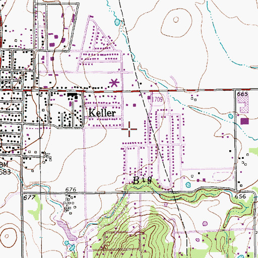 Topographic Map of Keller Post Office, TX