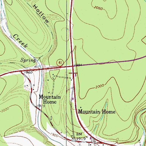 Topographic Map of Mountain Home Post Office, TX