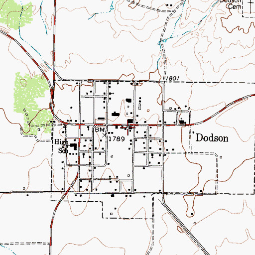 Topographic Map of Dodson Post Office, TX