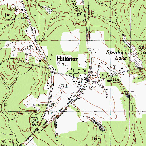 Topographic Map of Hillister Post Office, TX