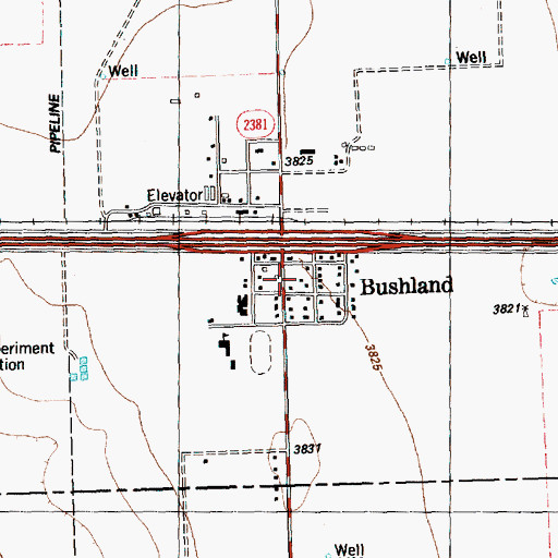 Topographic Map of Bushland Post Office, TX