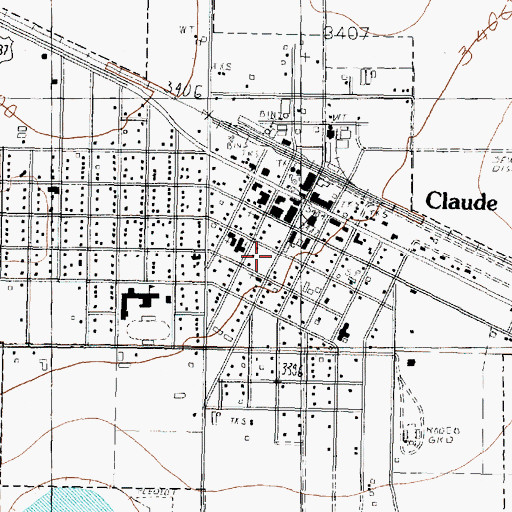 Topographic Map of Claude Post Office, TX