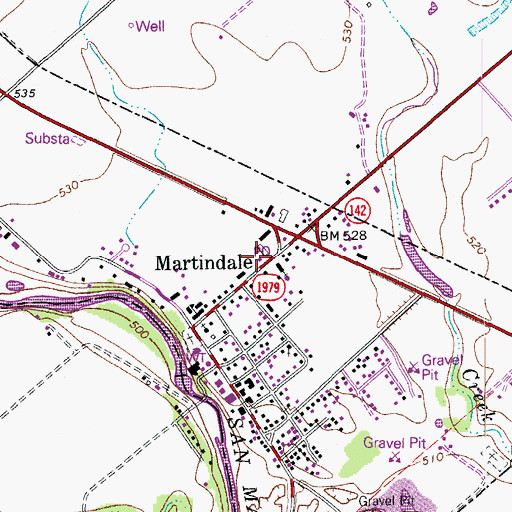 Topographic Map of Martindale Post Office, TX