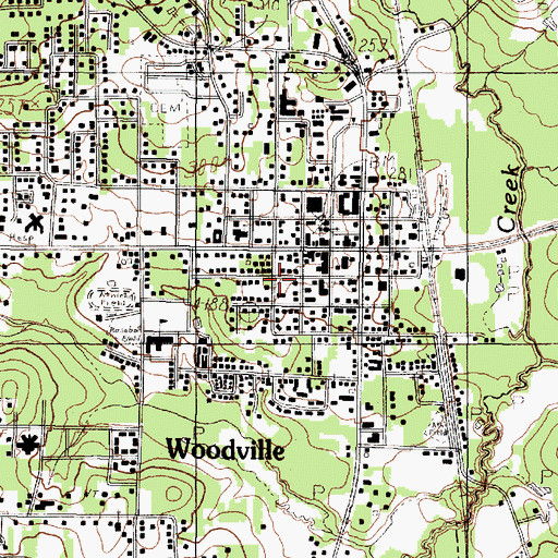 Topographic Map of Woodville Post Office, TX