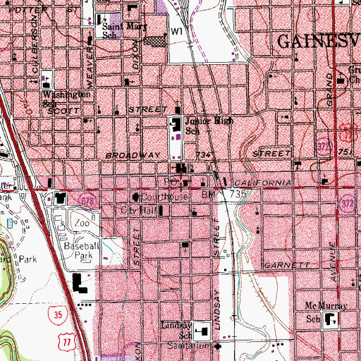 Topographic Map of Gainesville Post Office, TX