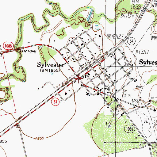 Topographic Map of Sylvester Post Office, TX