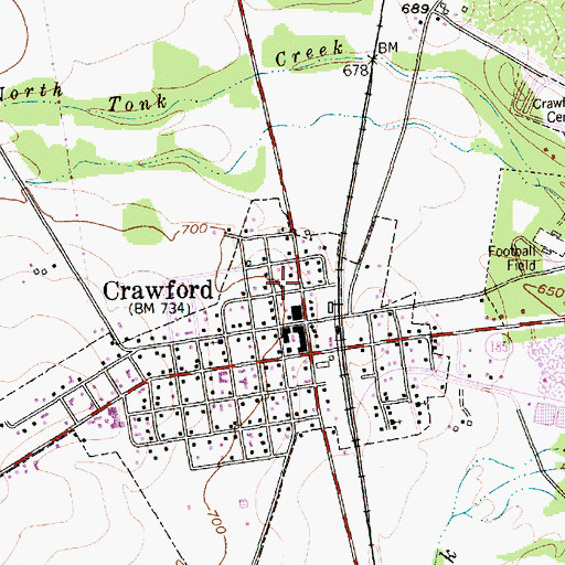 Topographic Map of Crawford Post Office, TX