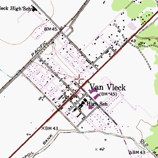 Topographic Map of Van Vleck Post Office, TX