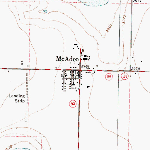 Topographic Map of McAdoo Post Office, TX