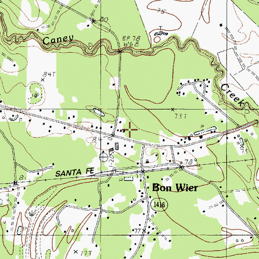 Topographic Map of Bon Wier Post Office, TX