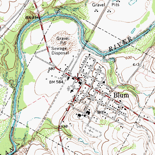Topographic Map of Blum Post Office, TX