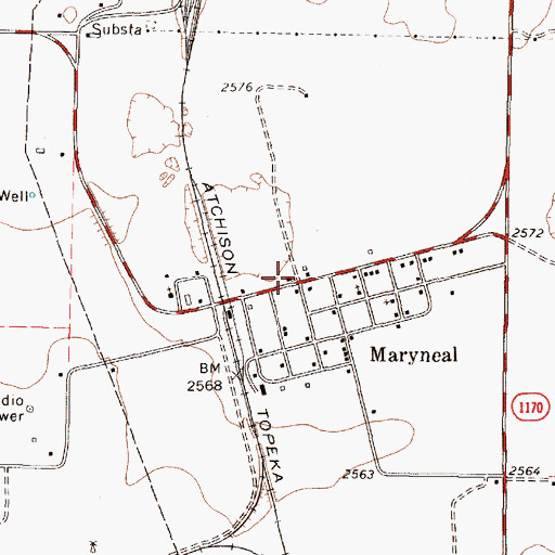 Topographic Map of Maryneal Post Office, TX