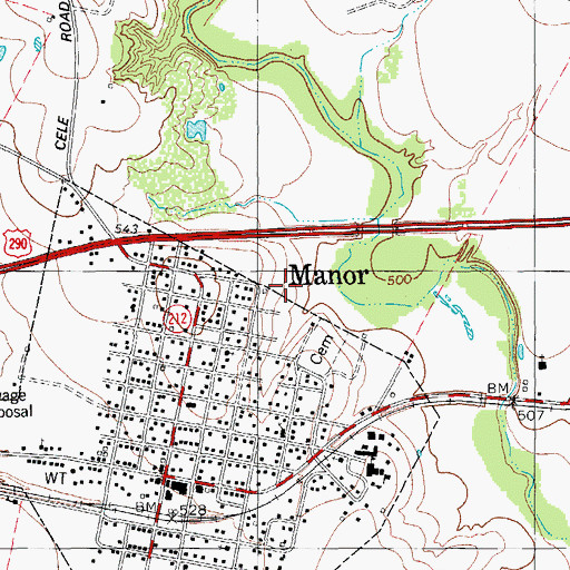 Topographic Map of Manor Post Office, TX