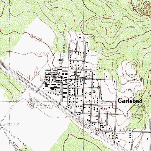 Topographic Map of Carlsbad Post Office, TX