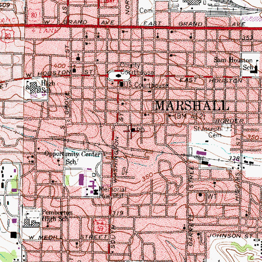 Topographic Map of Marshall Post Office, TX