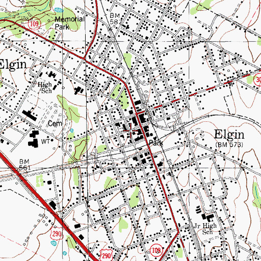 Topographic Map of Elgin Post Office, TX